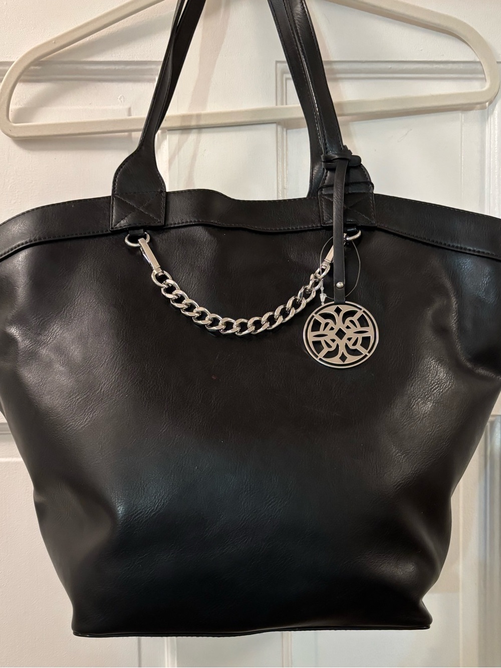 Leather Black Tote by Sam EDELMAN’s Circus  with Silver Hardware.